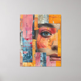 Cracked Paint Face Collage Vibrant Portrait Canvas Afdruk