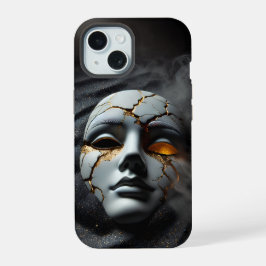 Cracked Porcelain Mask Dark iPhone 15 Tough Case Hoesje