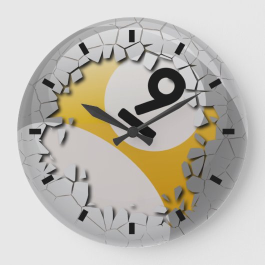 Cracked Shell Break uit Aantal 9 Billiards Ball Grote Klok (Voorkant)