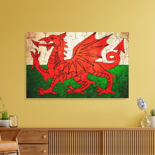 Cracked Welsh flag Canvas Afdruk (Insitu (Woonkamer))