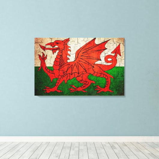 Cracked Welsh flag Canvas Afdruk (Insitu (Houten vloer))