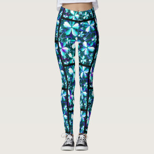 Crackle Flower Pattern Blauw Paarse Blauwgroen Leggings