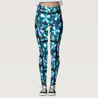 Crackle Flower Pattern Blauw Paarse Blauwgroen Leggings