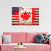 Crackle Paint | Canadese Amerikaanse vlag Canvas Afdruk (Insitu (Woonkamer))