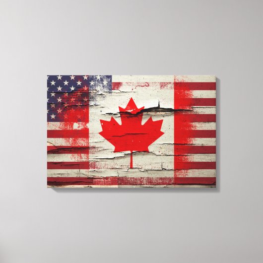 Crackle Paint | Canadese Amerikaanse vlag Canvas Afdruk (Voorkant)