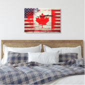 Crackle Paint | Canadese Amerikaanse vlag Canvas Afdruk (Insitu (Slaapkamer))