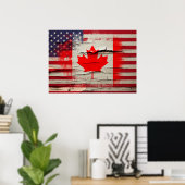 Crackle Paint | Canadese Amerikaanse vlag Poster (Thuiskantoor)