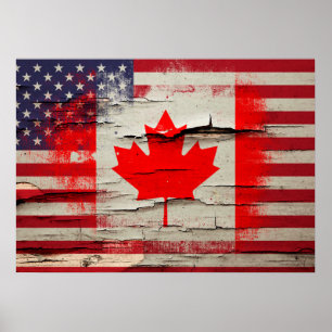 Crackle Paint Canadese Amerikaanse vlag Poster