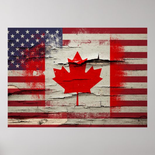Crackle Paint | Canadese Amerikaanse vlag Poster (Voorkant)