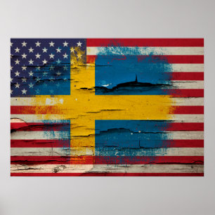 Crackle Paint   Zweedse Amerikaanse vlag Poster