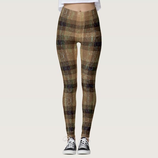 Crackle Plaid Sinaasappel en Bruine Leggings (Voorkant)