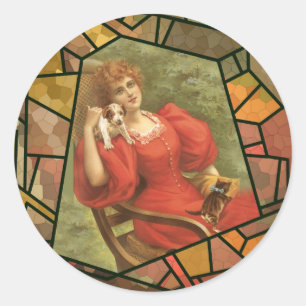 Crackle Tegel - Dame in het rood Ronde Sticker