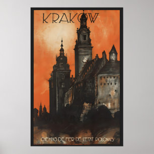 Cracovie Pologne - Affiche de voyage de style vint