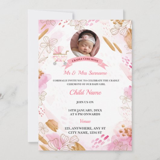Cradle Ceremony Invitation Card, Carte Jour De Nam (Devant)