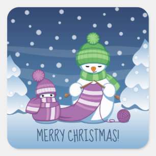 Craeth Snowman Knitting Scarf Vierkante Sticker