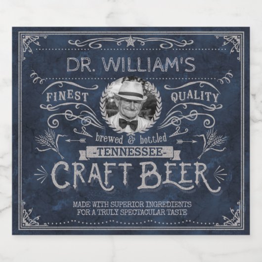 Craft Beer Custom Brewer Foto Blue Gray Bier Etiket (Enkel label)