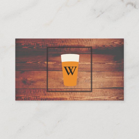 Craft Beer Rustic Wood Square Element Monogram Visitekaartje (Voorkant)