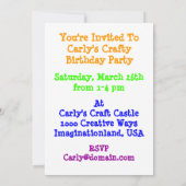 "Craft Cake" Birthday Party Invitation Kaart (Achterkant)
