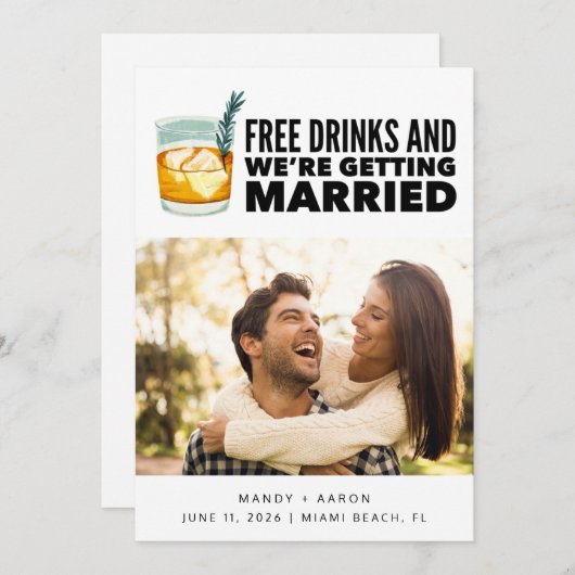 Craft Cocktail Grappige foto bruiloft Save The Date (Voorkant / Achterkant)