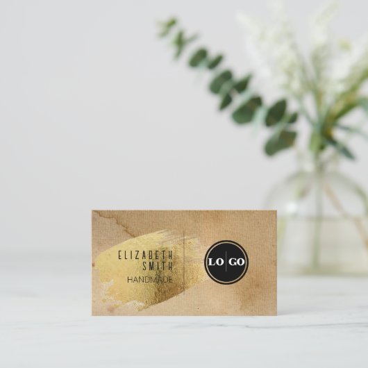 Craft Gold Texture Rustique Logo Carte de visite (Debout devant)