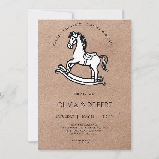 Craft Paper Rocking Horse Baby Shower Invitation (Devant)