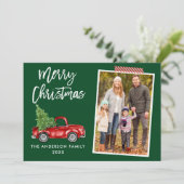 Craft Tape Brush Script Red Truck Green Feestdagenkaart (Staand voorkant)