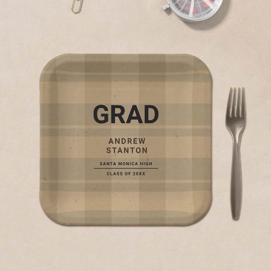Craft Tartan Plaid Modern Simple Boy Afstuderen Papieren Bordje