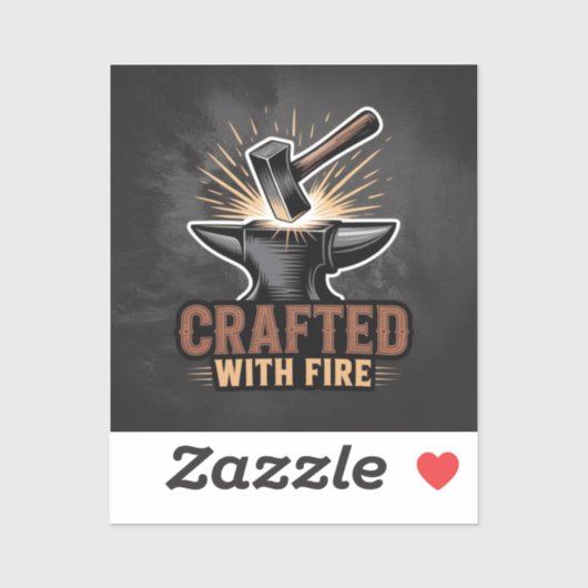 Crafted With Fire – Rustic Artisan Sticker (Feuille)