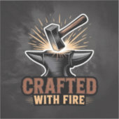 Crafted With Fire – Rustic Artisan Sticker (Voorkant)