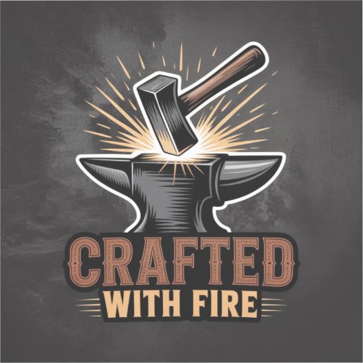 Crafted With Fire – Rustic Artisan Sticker (Recto)