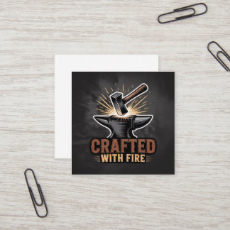 Crafted With Fire – Rustic Artisan Sticker Vierkante Visitekaartje