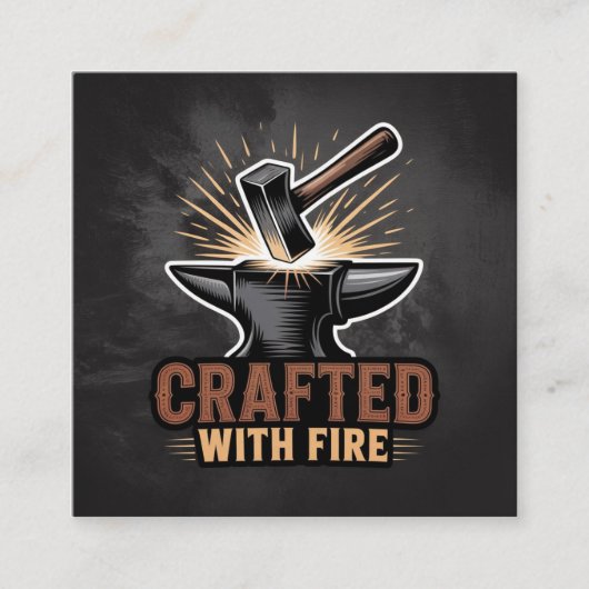 Crafted With Fire – Rustic Artisan Sticker Vierkante Visitekaartje (Voorkant)