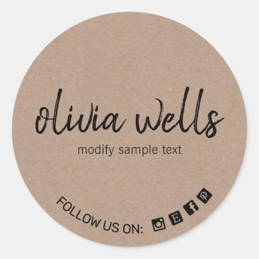 Crafter Script Font Kraft Social Media Pictogram Ronde Sticker (Voorkant)