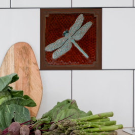 Craftsman Dragonfly Tegel, bruin en turquoise Tegeltje