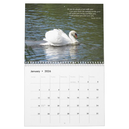 Crainte non écriture cygne calendrier photo (Jan 2026)