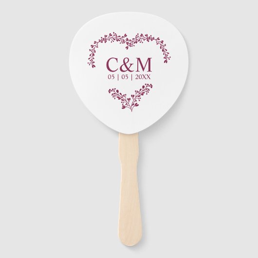 Cramberry Branches Heart with Initials Handwaaier (Voorkant)