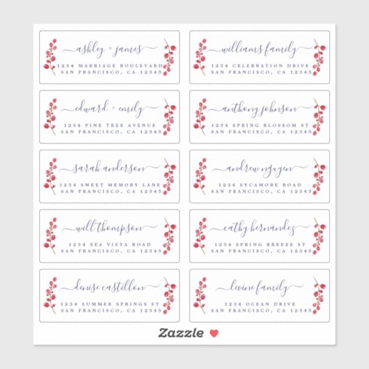 Cranberries Sprig Wedding Guest Adresetiketten Sticker (Vel)