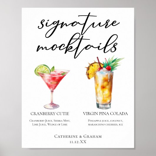 Cranberry Cutie Piña Colada Mocktails Menu Poster (Voorkant)