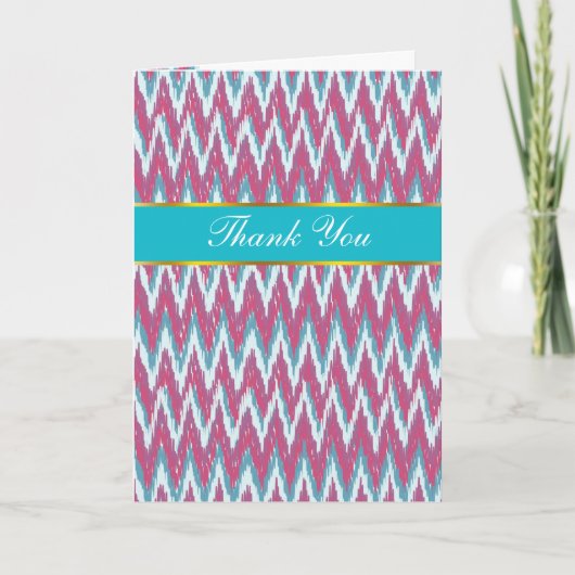 Cranberry en Blauwgroen iKat ZigZag Pattern Bedankkaart (Voorkant)