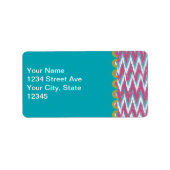 Cranberry en Blauwgroen iKat ZigZag Pattern Etiket (Voorkant)
