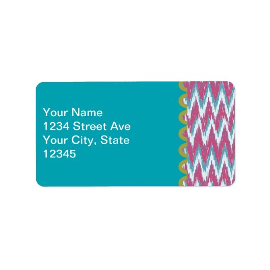 Cranberry en Blauwgroen iKat ZigZag Pattern Etiket (Voorkant)