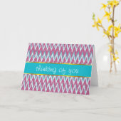 Cranberry en Blauwgroen iKat ZigZag Pattern Kaart (Gele Bloem)