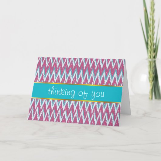 Cranberry en Blauwgroen iKat ZigZag Pattern Kaart (Voorkant)