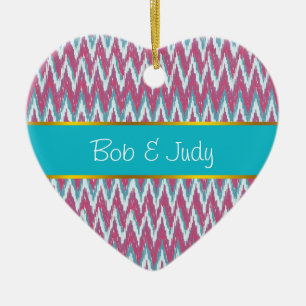 Cranberry en Blauwgroen iKat ZigZag Pattern Keramisch Ornament