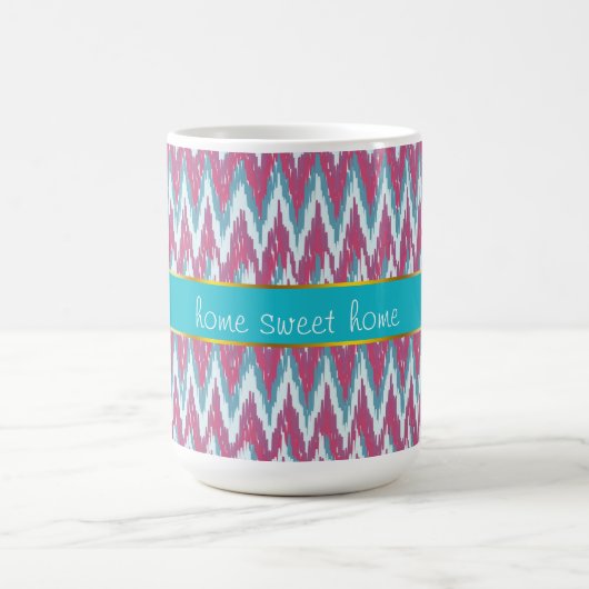 Cranberry en Blauwgroen iKat ZigZag Pattern Koffiemok (Center)
