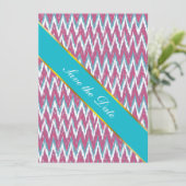 Cranberry en Blauwgroen iKat ZigZag Pattern Save The Date (Staand voorkant)