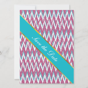 Cranberry en Blauwgroen iKat ZigZag Pattern Save The Date