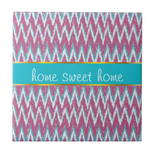 Cranberry en Blauwgroen iKat ZigZag Pattern Tegeltje