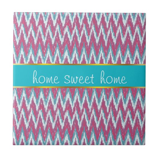 Cranberry en Blauwgroen iKat ZigZag Pattern Tegeltje (Voorkant)