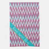 Cranberry en Blauwgroen iKat ZigZag Pattern Theedoek (Verticaal)